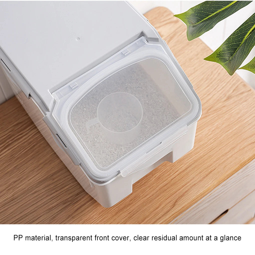 Dog Food Storage Container with Roller Base & Measuring Cup – Leakproof & Mothproof