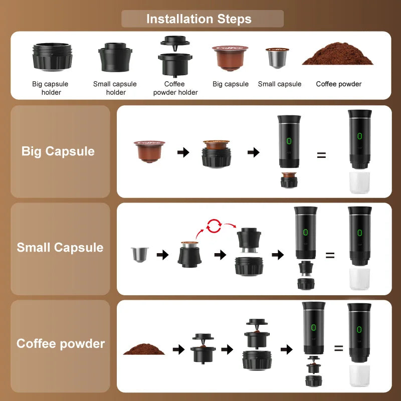 Wireless Portable Espresso Coffee Machine - 3-in-1 Travel Maker for Car, Home & Camping