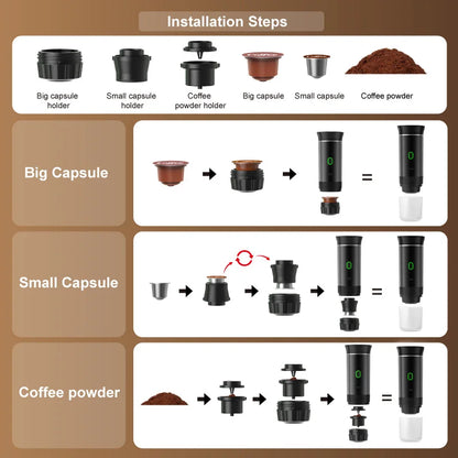 Wireless Portable Espresso Coffee Machine - 3-in-1 Travel Maker for Car, Home & Camping