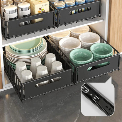 Non-Perforated Folding Cabinet with Pull-out Basket for Kitchen Sink & Snack Storage