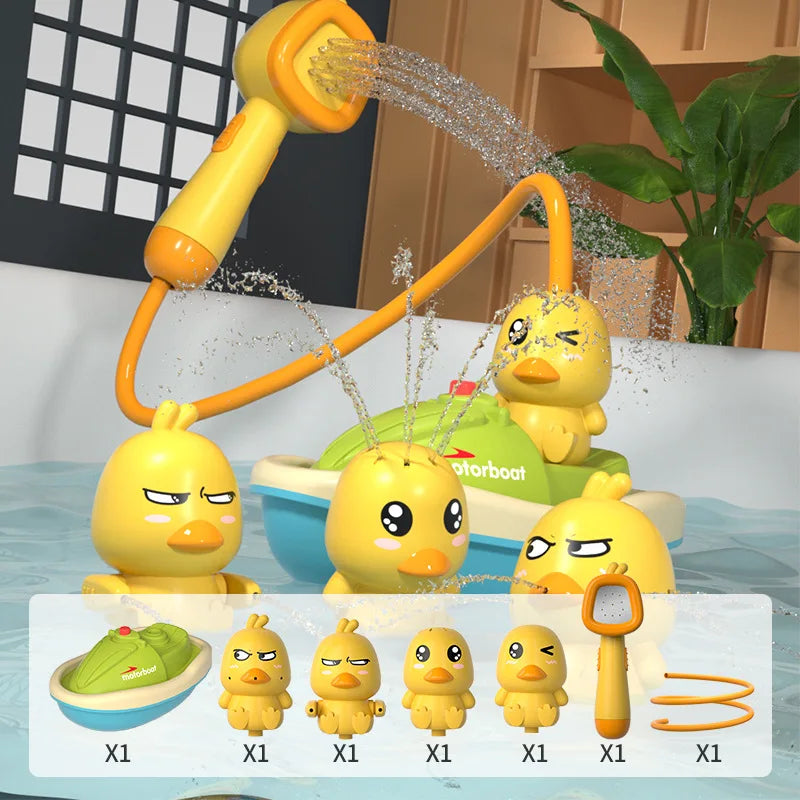 Cute Duck Bathtub Boat Toy – 3 Emotional Ducks with Automatic Water Spray for Toddlers
