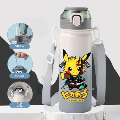 620ML Pikachu Stainless Steel Thermos Bottle – Anime Vacuum Flask with Rope and Large Capacity
