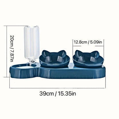 3-in-1 Tilted Pet Bowl Set with Water Feeder & Gravity Bottle for Neck Protection