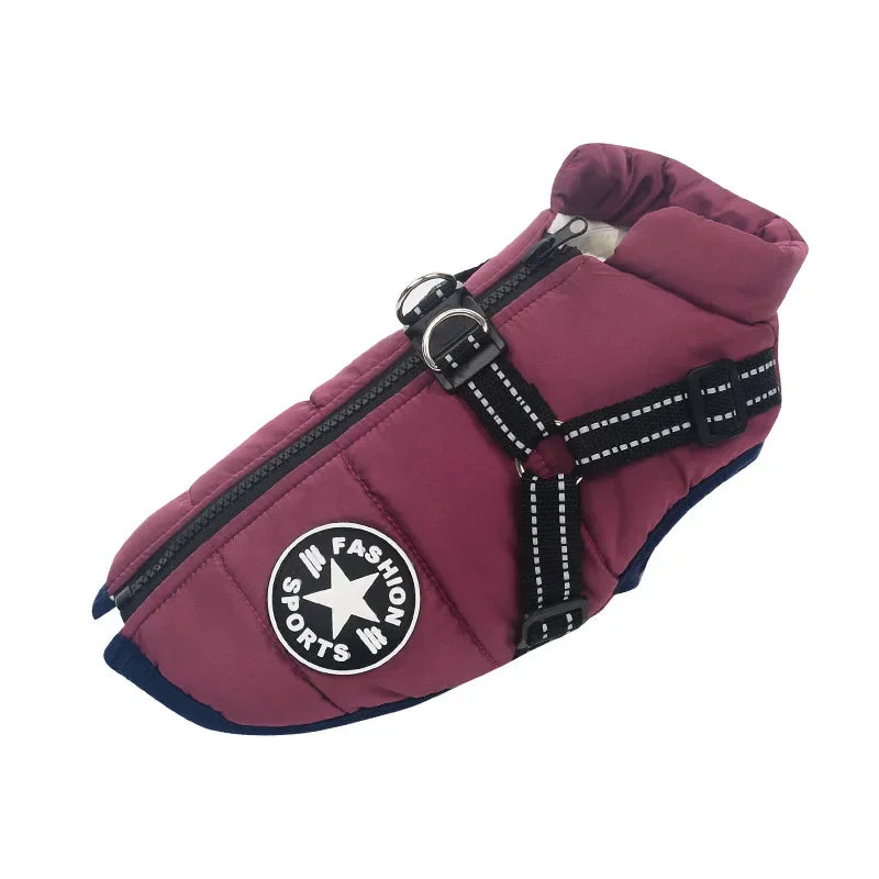 Large Pet Dog Jacket with Harness – Winter Warm Waterproof Coat for Big Dogs & Small Breeds