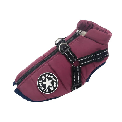 Large Pet Dog Jacket with Harness – Winter Warm Waterproof Coat for Big Dogs & Small Breeds