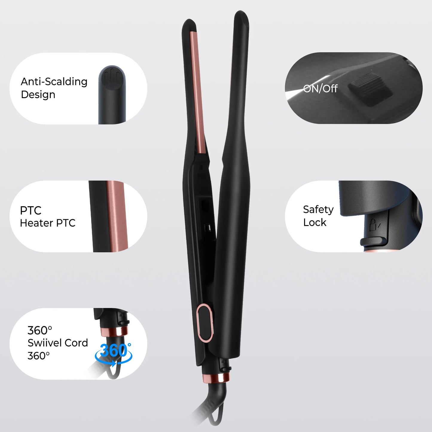 Small Flat Iron for Short Hair & Beard Temperature Adjustable Pencil Straightener 3/10 Inch Fast Heat Up