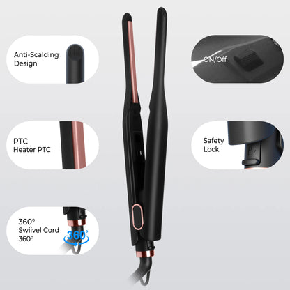 Small Flat Iron for Short Hair & Beard Temperature Adjustable Pencil Straightener 3/10 Inch Fast Heat Up