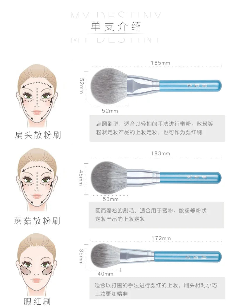 13pcs Blue Makeup Brush Set – Powder, Blusher, Eyeshadow, Eyebrow & Lip Brushes