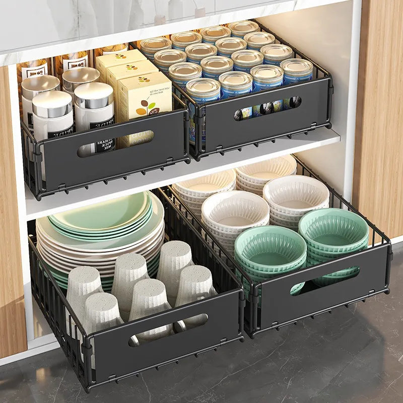 Non-Perforated Folding Cabinet with Pull-out Basket for Kitchen Sink & Snack Storage