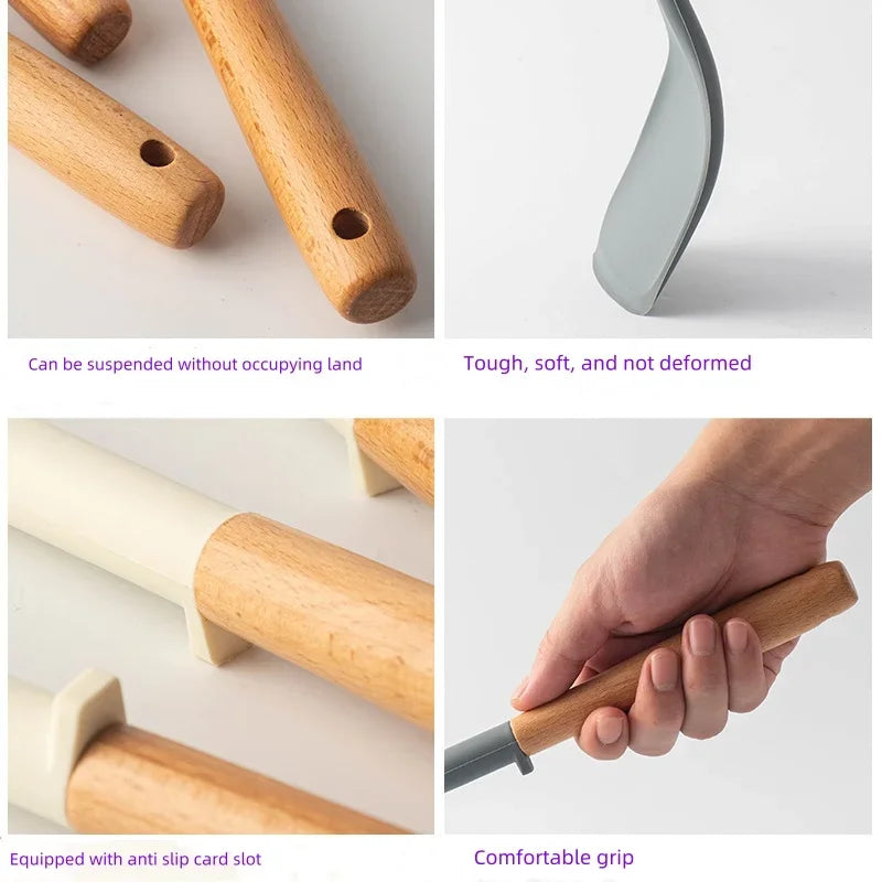 Silicone Spatula with Wooden Handle, Heat-Resistant Non-Stick Cooking Spoon for Kitchen