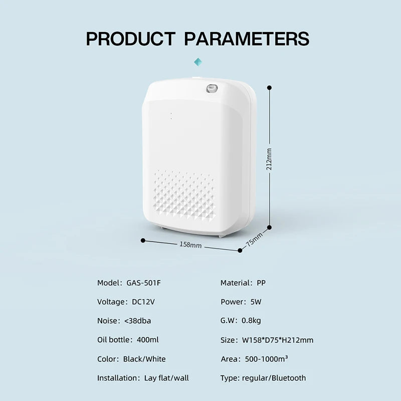 Wall Mounted Room Fragrance Diffuser - Bluetooth Air Freshener with Built-in Fan for Home and Hotel