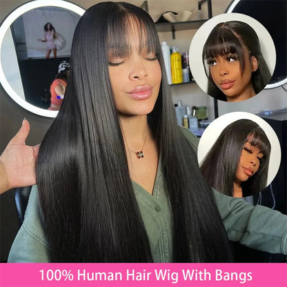 Silky Human Hair Wig with Bangs for Women 100% Brazilian Straight