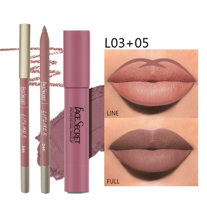 Matte Lipliner & Lipstick Set - Waterproof, Long-Lasting Soft Matte Lip Makeup for Women