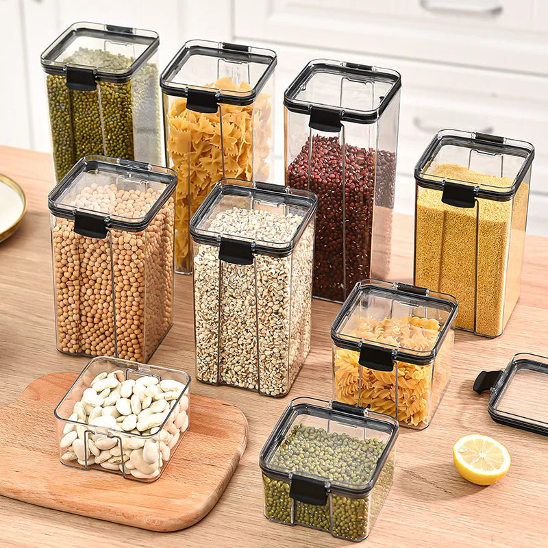 Sealed Plastic Storage Jars Set, Moisture-Proof Grain & Seasoning Organizer for Kitchen