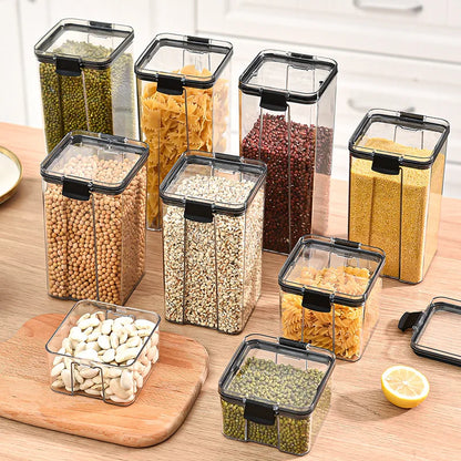 Sealed Plastic Storage Jars Set, Moisture-Proof Grain & Seasoning Organizer for Kitchen