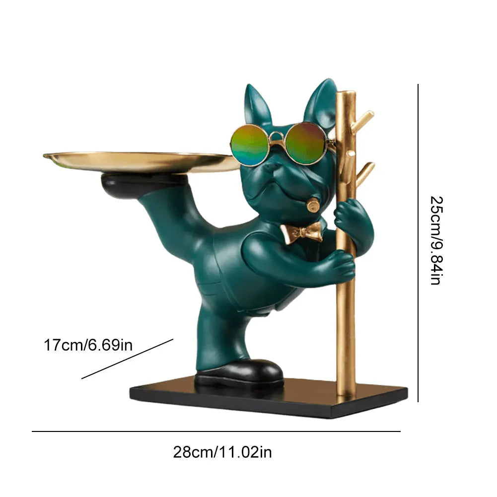 Bulldog Resin Sculpture with Tray - Cool Dog Ornament & Coin Piggy Bank for Table Decoration