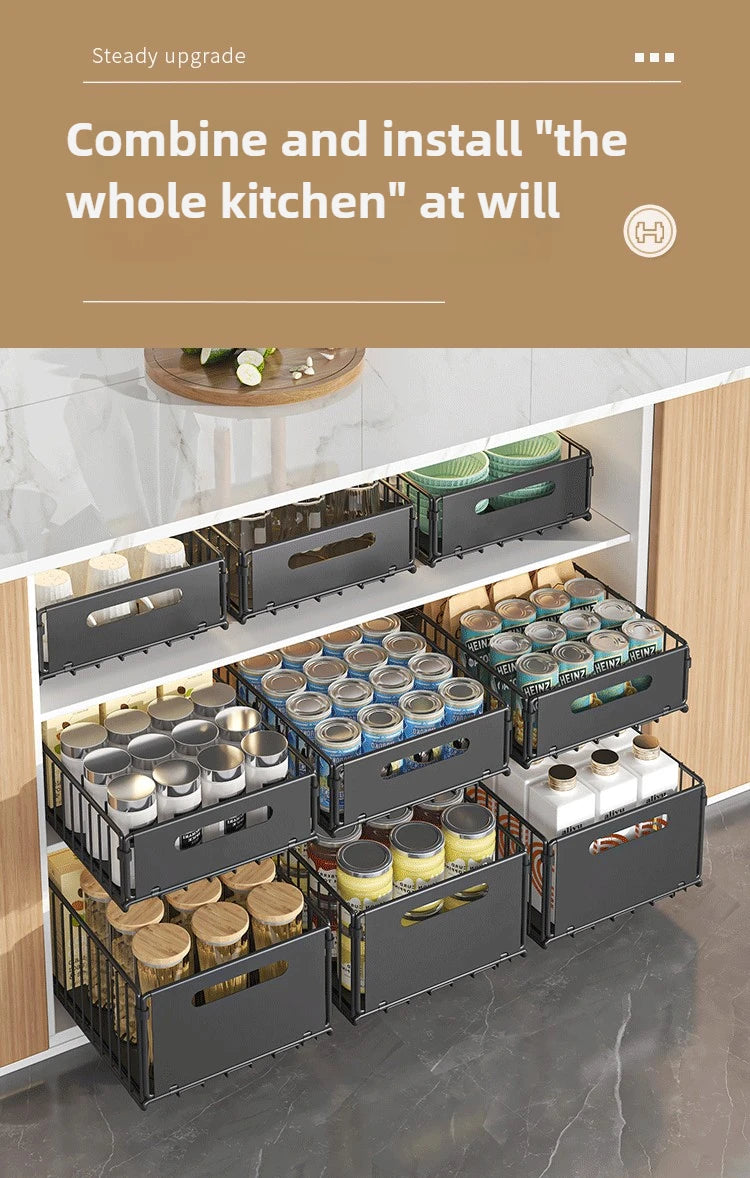 Non-Perforated Folding Cabinet with Pull-out Basket for Kitchen Sink & Snack Storage