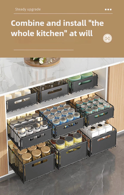Non-Perforated Folding Cabinet with Pull-out Basket for Kitchen Sink & Snack Storage