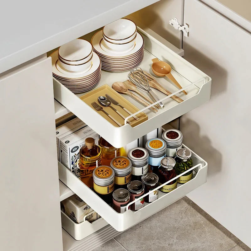 Pull Out Kitchen Storage Shelf with Slide Rails and Spice Organizer Rack