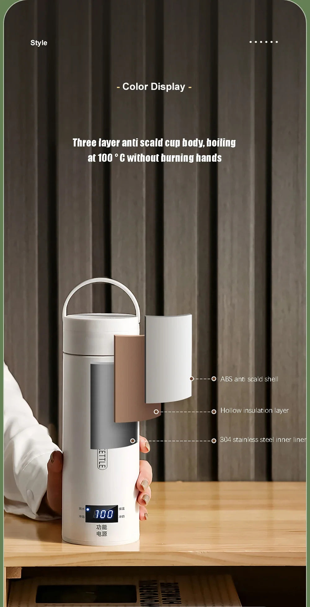 Portable Electric Kettle - Mini Travel Tea & Coffee Boiler, Keep Warm, Anti-Scald Thermo Bottle
