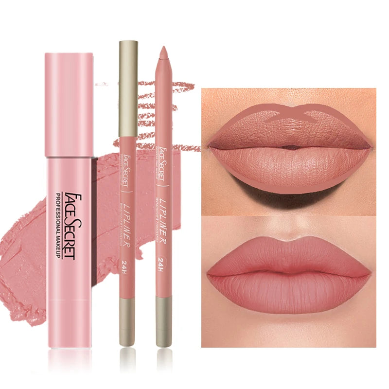 Matte Lipliner & Lipstick Set - Waterproof, Long-Lasting Soft Matte Lip Makeup for Women