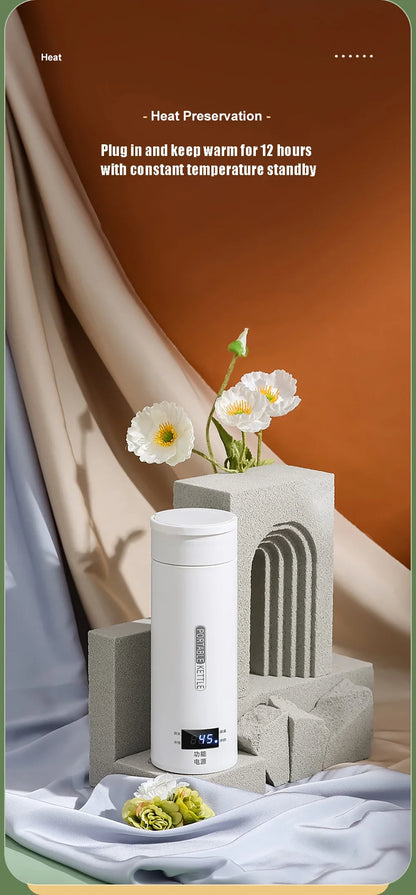 Portable Electric Kettle - Mini Travel Tea & Coffee Boiler, Keep Warm, Anti-Scald Thermo Bottle