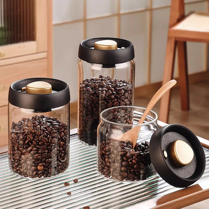 Vacuum Sealed Coffee Bean Storage Jar - Glass Food & Tea Fresh Storage Bottle for Kitchen