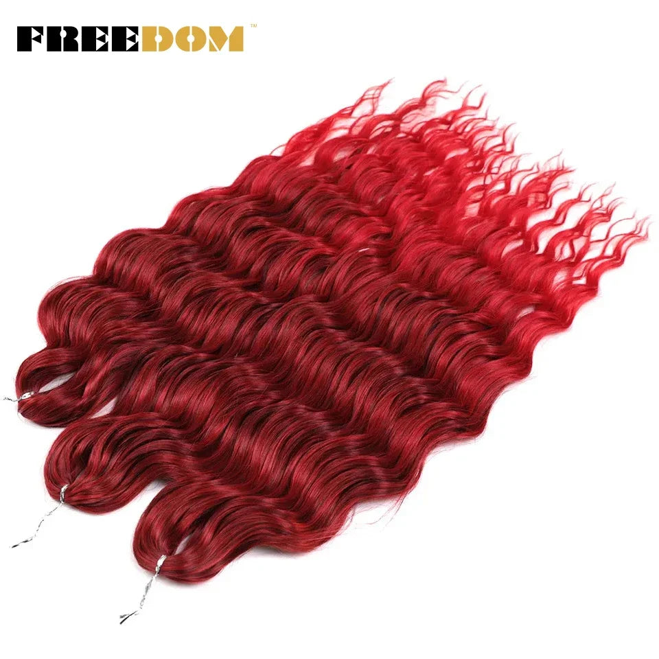 FREEDOM Synthetic Braiding Hair Extensions 24inch Loose Deep Wavy Ombre Brown Rainbow Twist