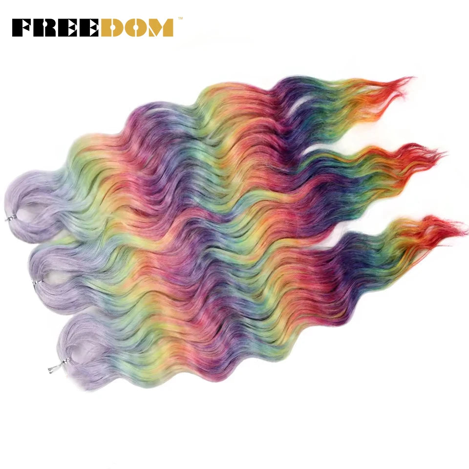FREEDOM Synthetic Braiding Hair Extensions - 24" Deep Wavy Curly Ombre Rainbow Twist Crochet Hair