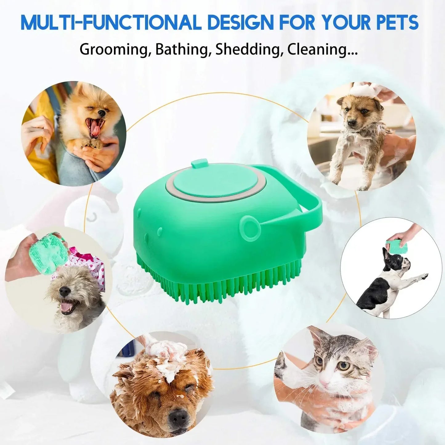 Pet Dog Shampoo Brush 2.7oz 80ml Cat Massage Comb Soft Silicone Rubber Grooming Scrubber for Bathing Short Hair