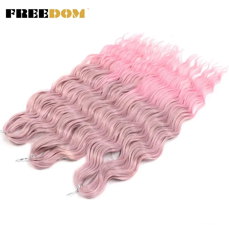 FREEDOM Synthetic Braiding Hair Extensions 24inch Loose Deep Wavy Ombre Brown Rainbow Twist