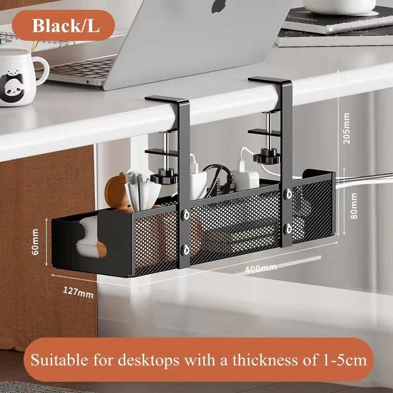 Under Desk Cable Management Tray - No Drill Steel Wire Organizer for Desk & Rack