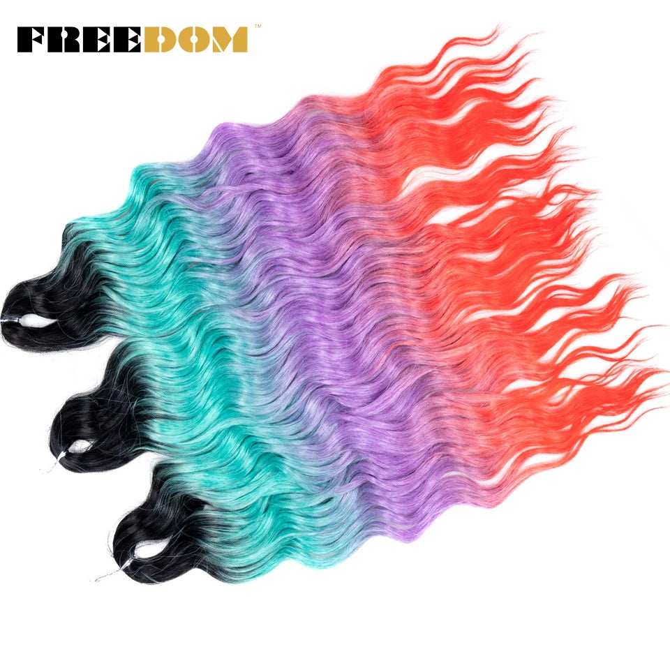FREEDOM Synthetic Braiding Hair Extensions - 24" Deep Wavy Curly Ombre Rainbow Twist Crochet Hair