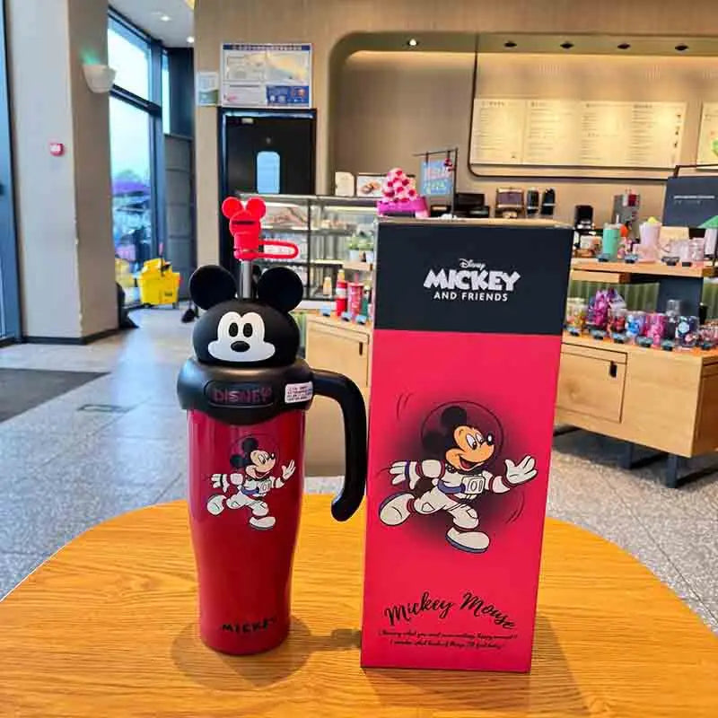 800ml Cartoon Disney Mickey Minnie Lotso Thermos Cup, Stainless Steel Straw Cup for Coffee & Water