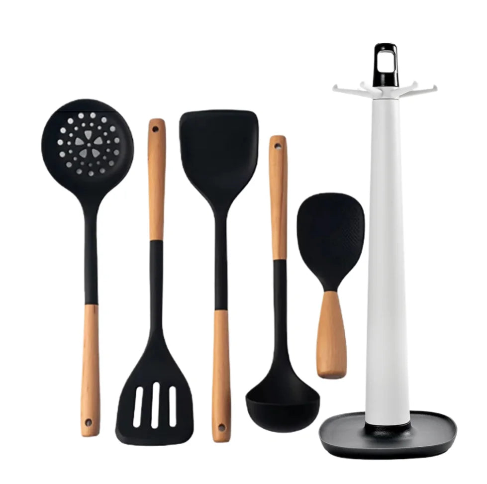Silicone Spatula with Wooden Handle, Heat-Resistant Non-Stick Cooking Spoon for Kitchen