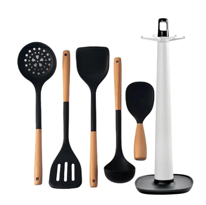 Silicone Spatula with Wooden Handle, Heat-Resistant Non-Stick Cooking Spoon for Kitchen