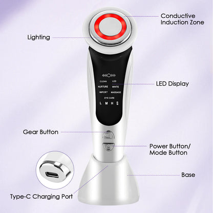 EMS Facial Massager - LED Light Therapy & Sonic Ion Vibration for Skin Tightening & Anti-Wrinkle
