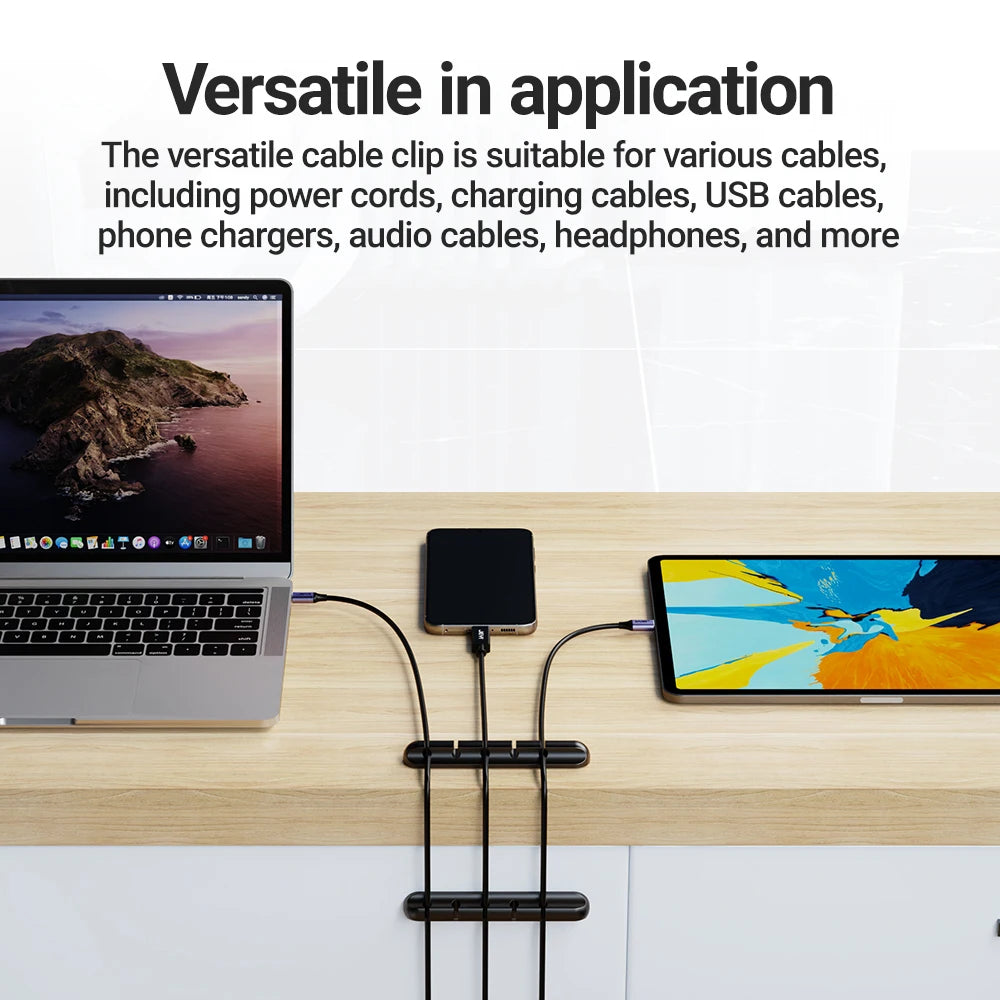 Adhesive Cable Holder Clips - Cord Management Organizer for Desktop, USB, Power, and Mouse Cables