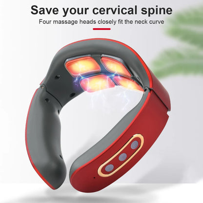Electric Neck & Shoulder Pulse Massager 4-Head TENS Magnetic Heating for Pain Relief