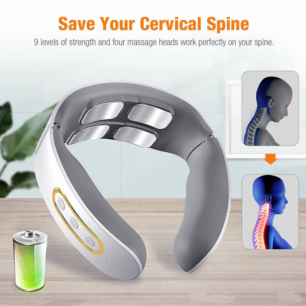 Electric Neck & Shoulder Pulse Massager 4-Head TENS Magnetic Heating for Pain Relief