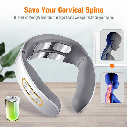 Electric Neck & Shoulder Pulse Massager 4-Head TENS Magnetic Heating for Pain Relief