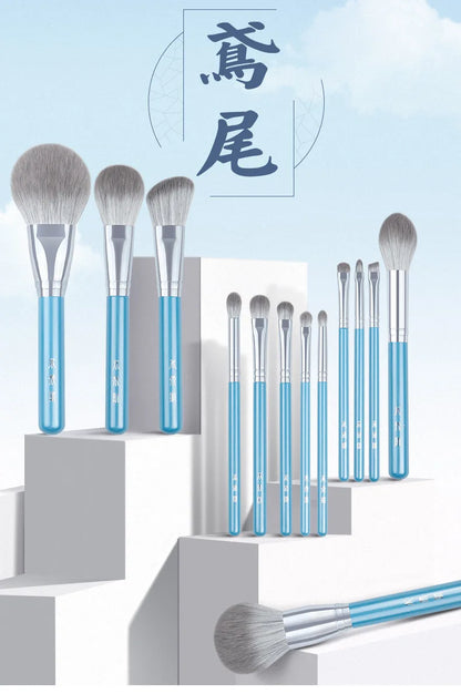 13pcs Blue Makeup Brush Set – Powder, Blusher, Eyeshadow, Eyebrow & Lip Brushes