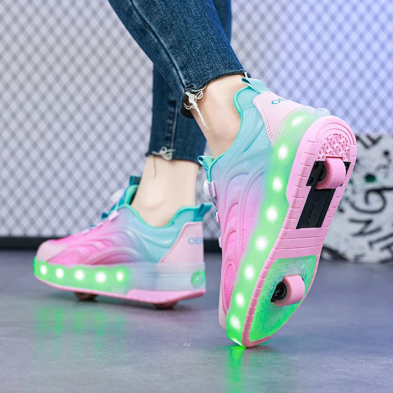 Children's LED Light Roller Skate Shoes for Kids Boys & Girls, USB Charging Luminous Sneakers