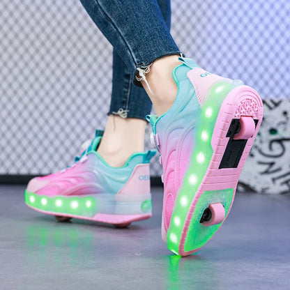 Children's LED Light Roller Skate Shoes for Kids Boys & Girls, USB Charging Luminous Sneakers