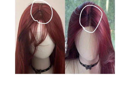 Red Long Straight Lace Front Wig for Women Heat Resistant Synthetic Cosplay & Daily Use