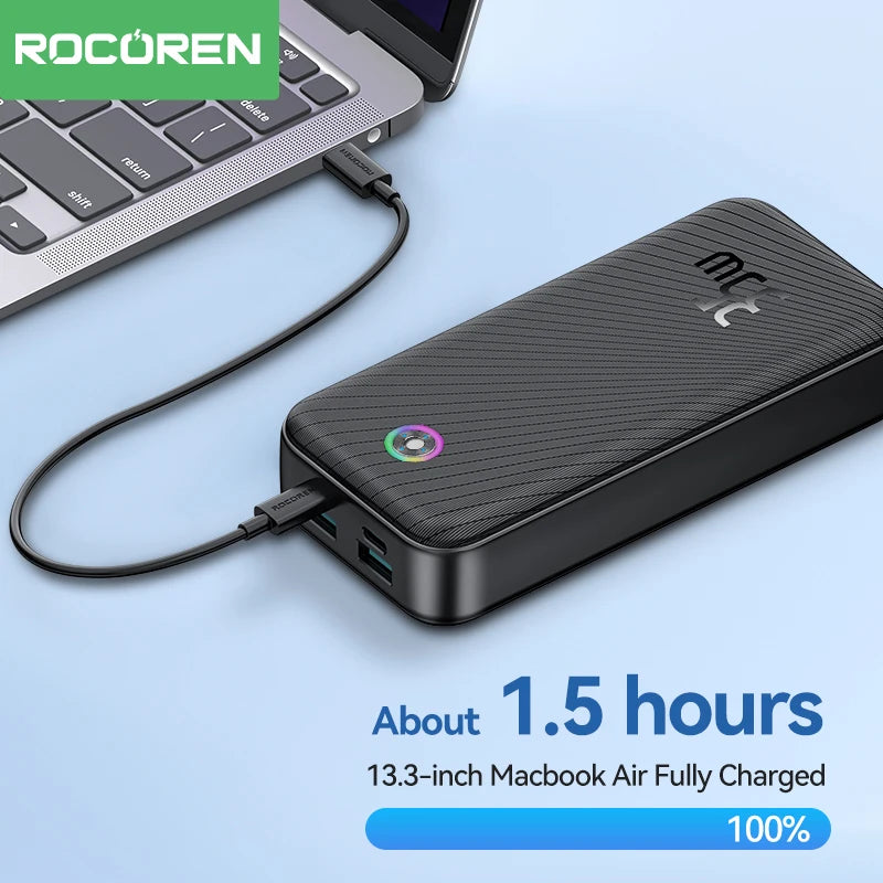 Rocoren 22.5W 20000mAh Power Bank, QC PD 3.0 35W Fast Charge Portable External Battery for iPhone 16, Xiaomi