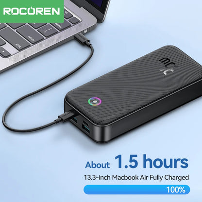 Rocoren 22.5W 20000mAh Power Bank, QC PD 3.0 35W Fast Charge Portable External Battery for iPhone 16, Xiaomi