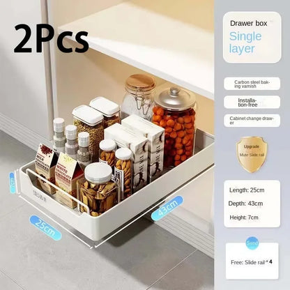 Pull Out Kitchen Storage Shelf with Slide Rails and Spice Organizer Rack
