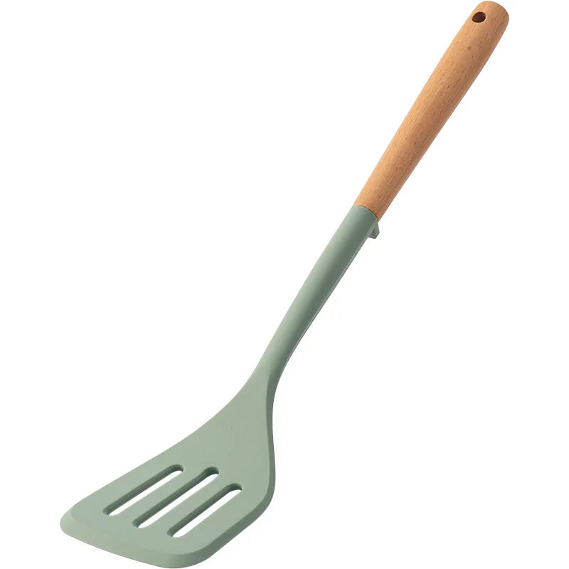 Silicone Spatula with Wooden Handle, Heat-Resistant Non-Stick Cooking Spoon for Kitchen