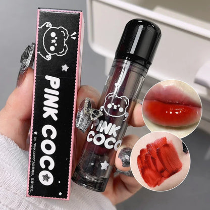 Dark Black Mirror Water Lip Gloss - Moisturizing, Long-Lasting Non-Stick Cup Lipstick in Tea Brown & Red